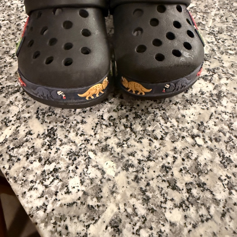 Kids Black Clog Shoes with Dinosaur Accent